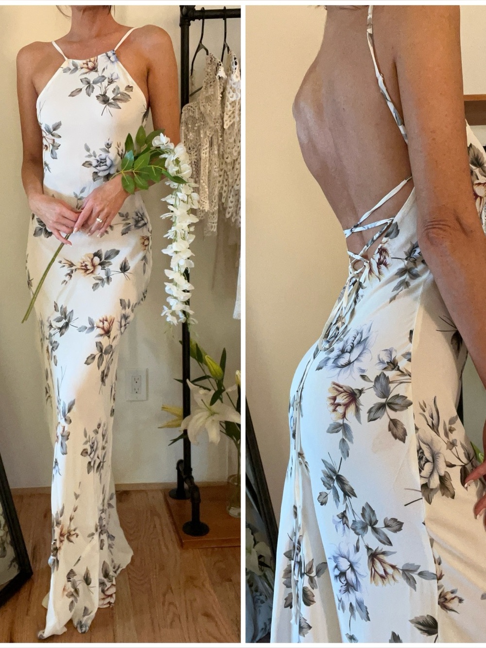 Floral Lace-Back Maxi Dress - Cream